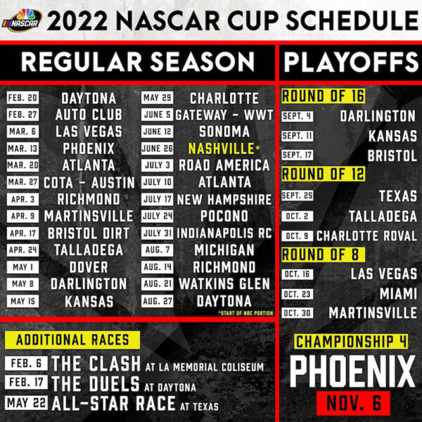Finish Line Motorsports Marketing NASCAR SCHEDULE